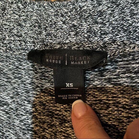 White House Black Market Black & White Silver Metallic Threads Bolero Jacket XS - Picture 6 of 6